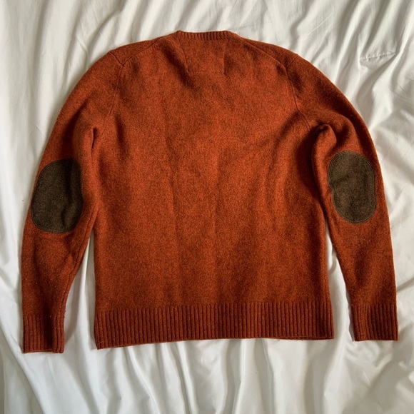 Black Brown 1826 Orange V-Neck Sweater with Elbow Patches. Small unisex - Picture 4 of 8